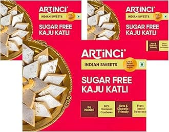 Sugar-Free Kaju Katli (Pack of 3) - Premium Cashew Sweet, Gluten-Free, Daibetic Friendly, High-Protein, Healthy Dessert, Vegan-Friendly, Low-Glycemic, Guilt-Free Treat