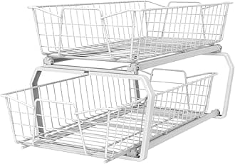 11 in. Pull Out Cabinet Organizer, 2 Tier, Heavy Duty, Slide Out Pantry Shelves Drawers for Kitchen, Bathroom, White