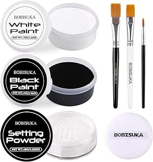 BOBISUKA Black And White Face Paint with Seting Powder & Brushes Set