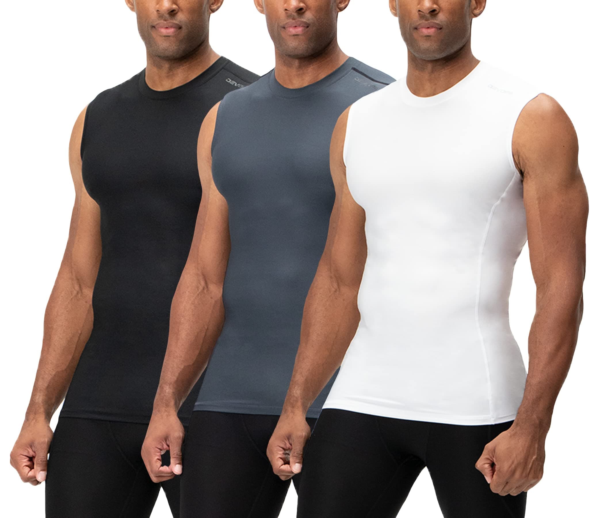 3 Pack Men's Compression Shirts Sleeveless Workout Tank Top Baselayer for Gym Training, Running, Moisture Wicking