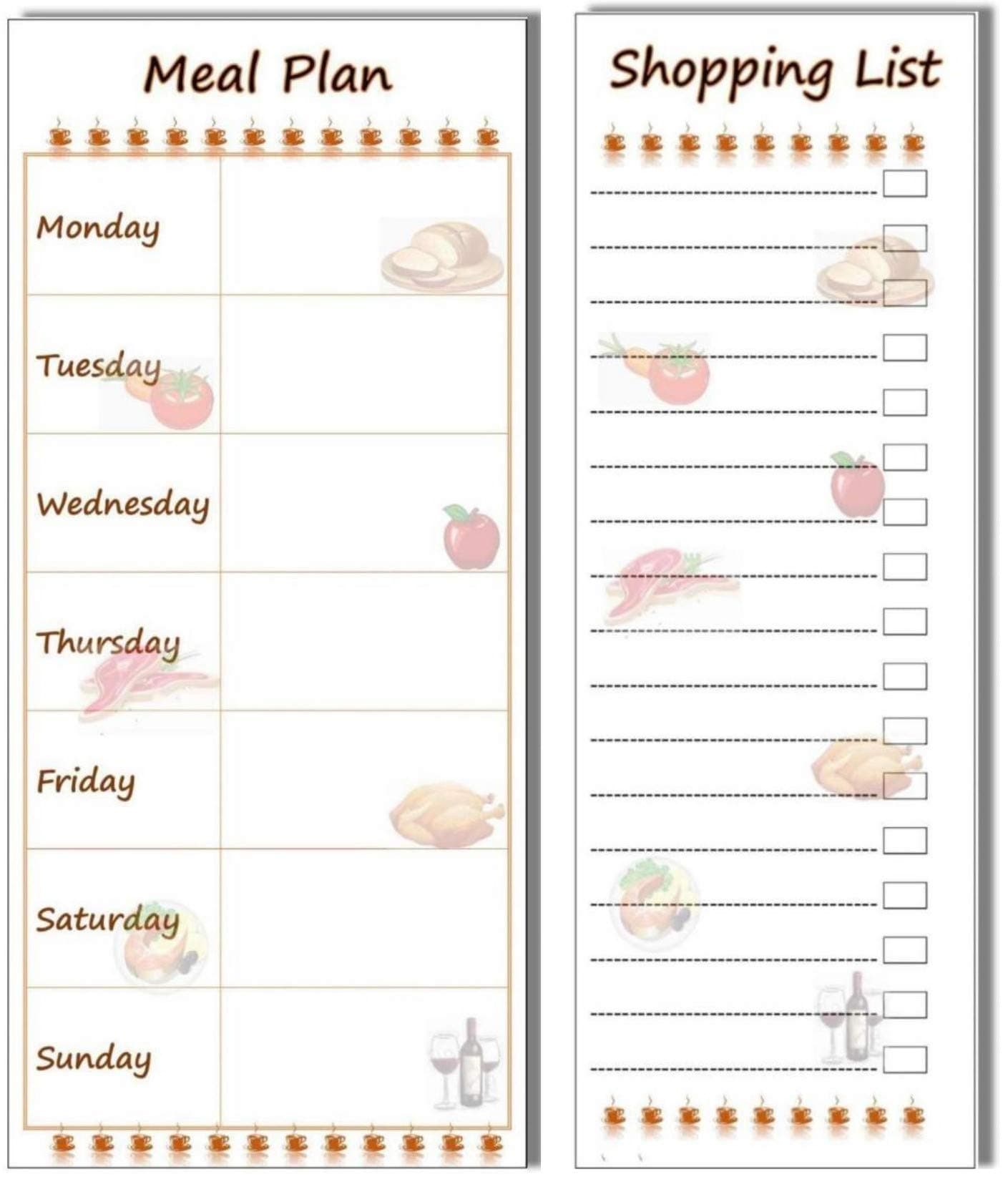 Meal Plan & Shopping Magnetic Stick on Fridge List Bundle Food to Shop for Design on a Magnetic Memo Shopping List pad and Weekly Menu Diet Planner Kitchen Daily Planning Tool