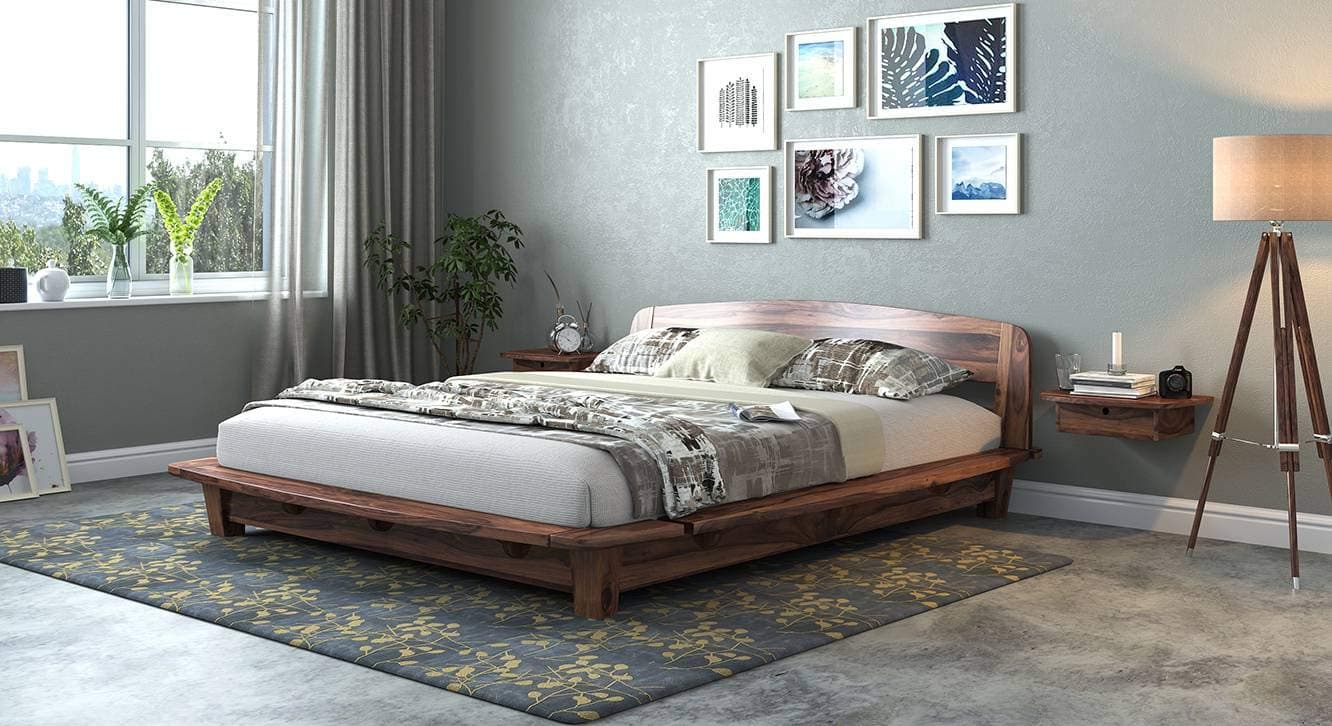 Urban Ladder Tahiti Solid Wood Queen Size Platform Bed, Teak Finish