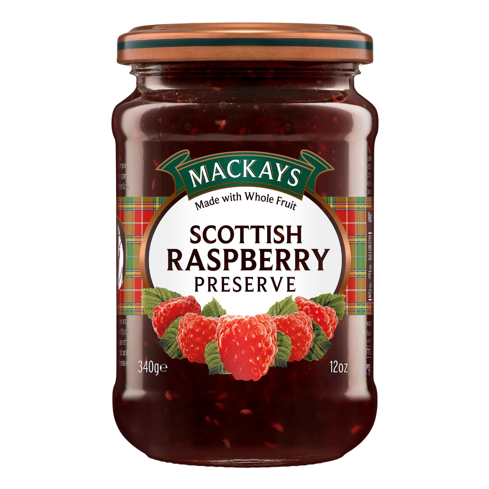 - Mackays Scottish Raspberry Preserve Jam 340gm | Imported from Scotland | Made with Whole Fruits | Vegan | Gluten-Free | No Artificial Colors or Preservatives