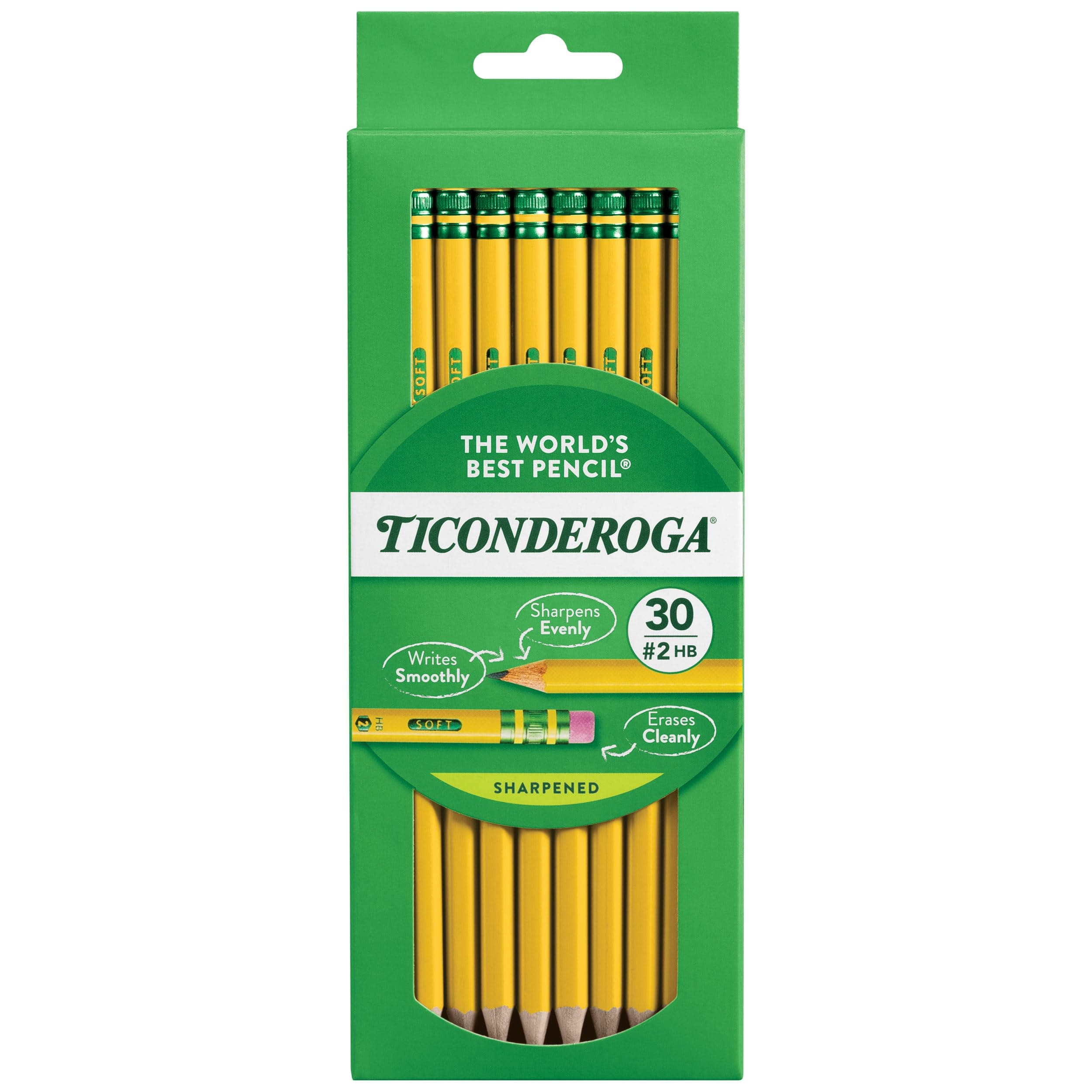 Ticonderoga Dixon Pencils,Wood-Cased,Pre-Sharpened,Graphite #2 Hb Soft,Yellow,30-Pack (13830)