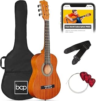 Best Choice Products 30in Kids Acoustic Guitar Beginner Starter Kit with Strap, Case, Strings - Natural Mahogany
