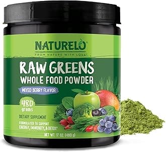 NATURELO Raw Greens Superfood Powder 480 Grams, Mixed Berry - Supports Energy, Immunity and Detox - Includes Spirulina, Wheat Grass and Organic Greens for Whole Food Nutrition