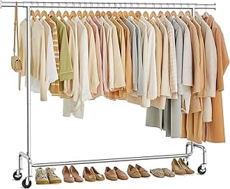 SONGMICS Clothes Rack with Wheels, Heavy-Duty Garment Rack with Extendable Hanging Rod, 243 lb Load Capacity, 17.7 x (63-78.7) x 64.1 Inches, Chrome-Plated, Silver UHSR176E01