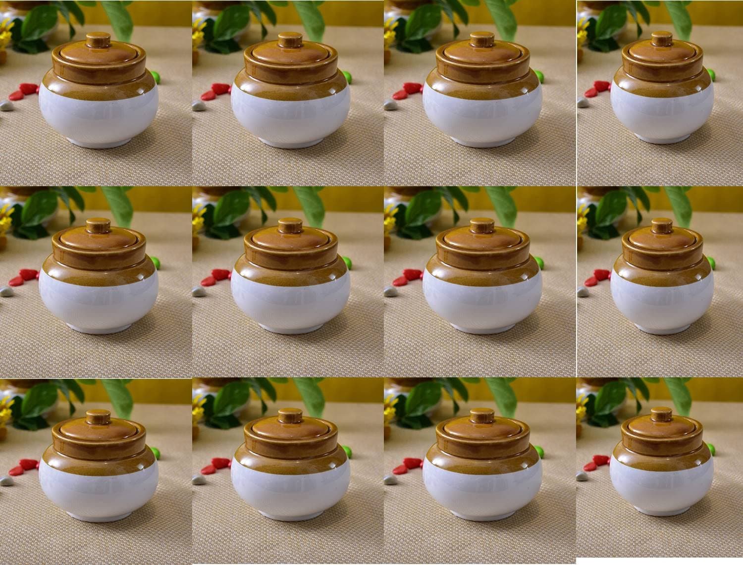 SHRIYAM CRAFTS Ceramic Handmade Pickle Jar Set With Lid, Dining Table Pickles Containers And An Ideal Gift For Family (Lota Jar 200Ml Pack Of 12),White