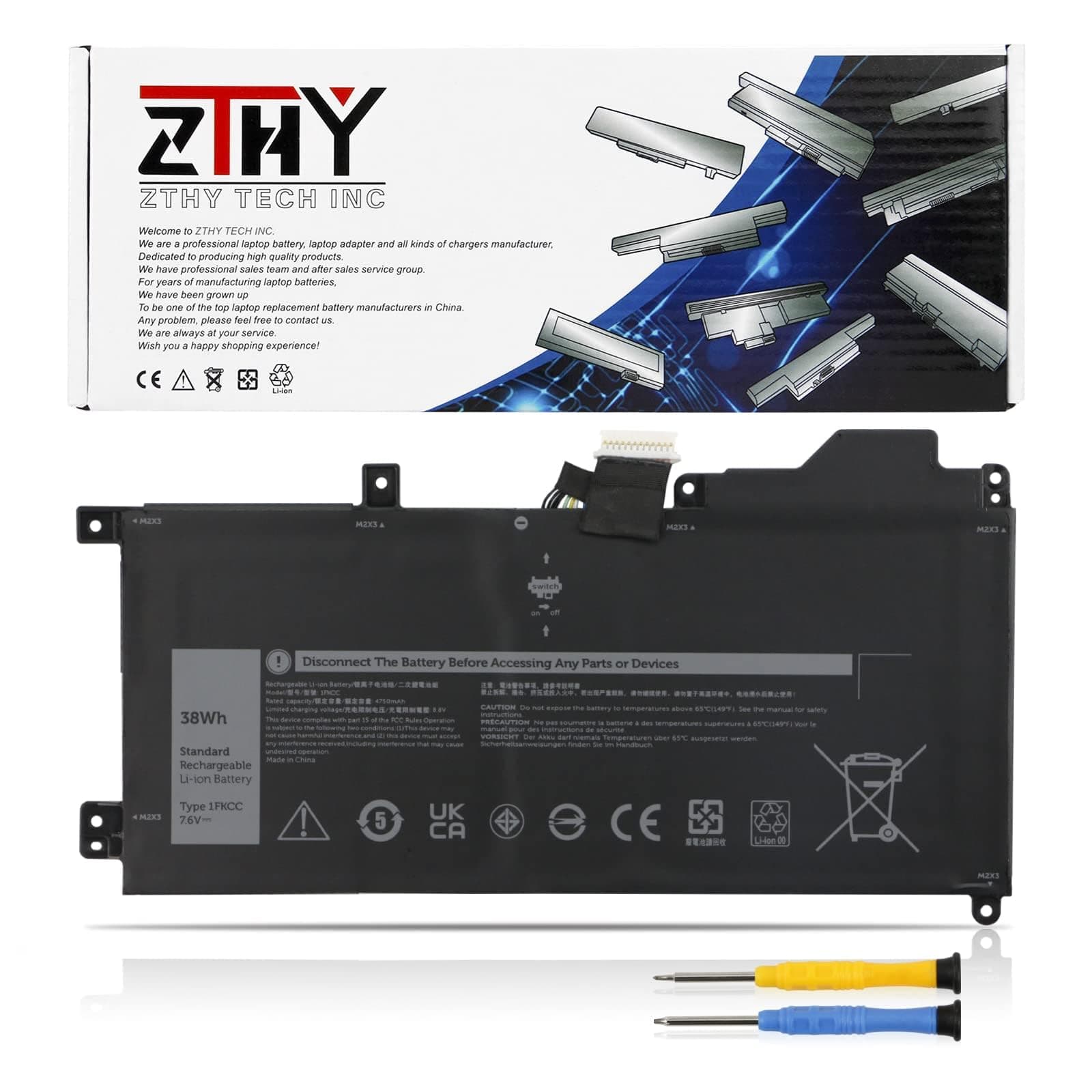 1FKCC Laptop Battery Replacement for Dell Latitude 7200 7210 2-in-1 Series Notebook T04J T04J001 T04J002 T5H6P 09NTKM 9NTKM 0D9J00 D9J00 0KWWW4 KWWW4 7.6V 38Wh 4750mAh