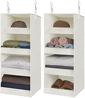 4-Shelf Hanging Organizer, Closet Hanging Shelves, Space Saver for Bedroom & Living Room, Beige, 2-Pack