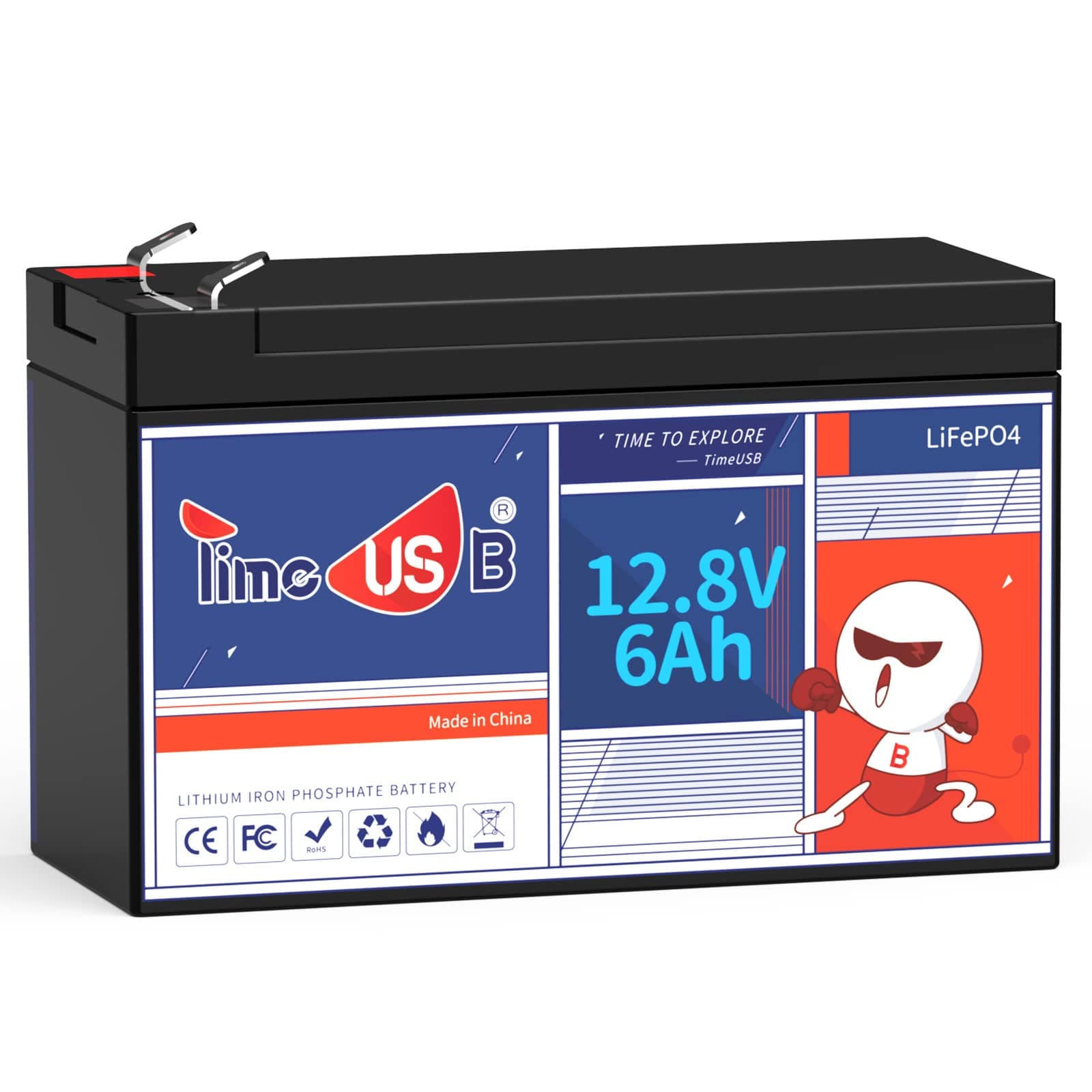 Timeusb 12V 6Ah LiFePO4 Lithium Battery, Deep 2000+ Rechargeable Cycle, Low Self-Discharge and Light Weight, Perfect for Kid Camper, Lights and Solar System Application