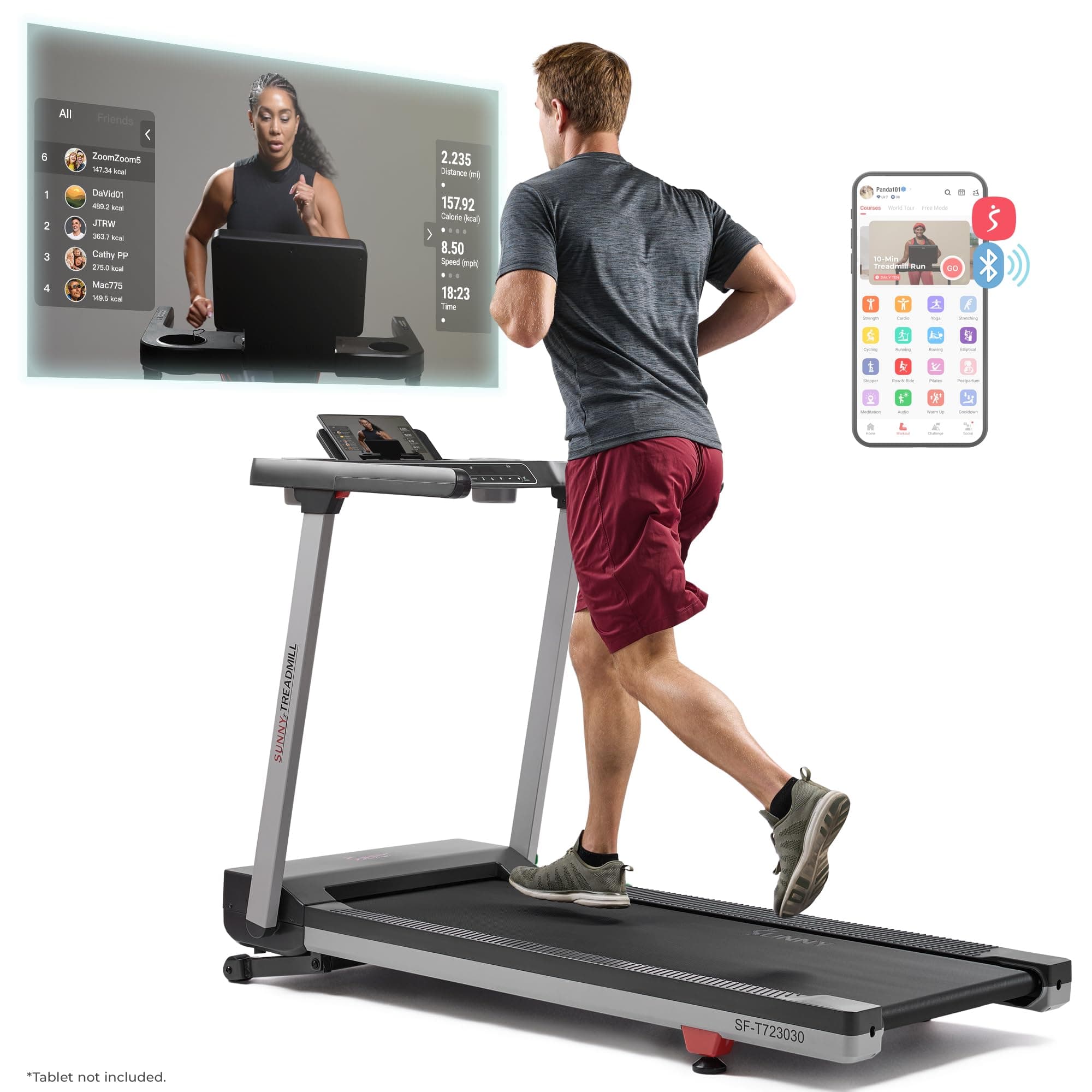 Fully Assembled OneClick-Fold 20" Smart Treadmill with Auto Incline & SunnyFit App