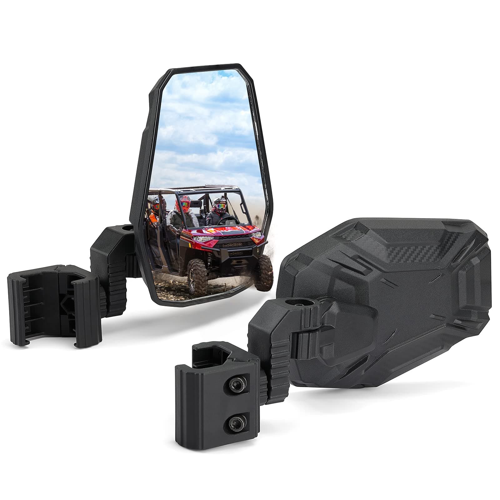 KEMIMOTOUTV Side Mirrors, UTV Rearview Mirrors Compatible with Pro-Fit Polaris Ranger General Can-Am Defender Maverick Trail,3-axis Rotation Breakaway Rear View Mirror