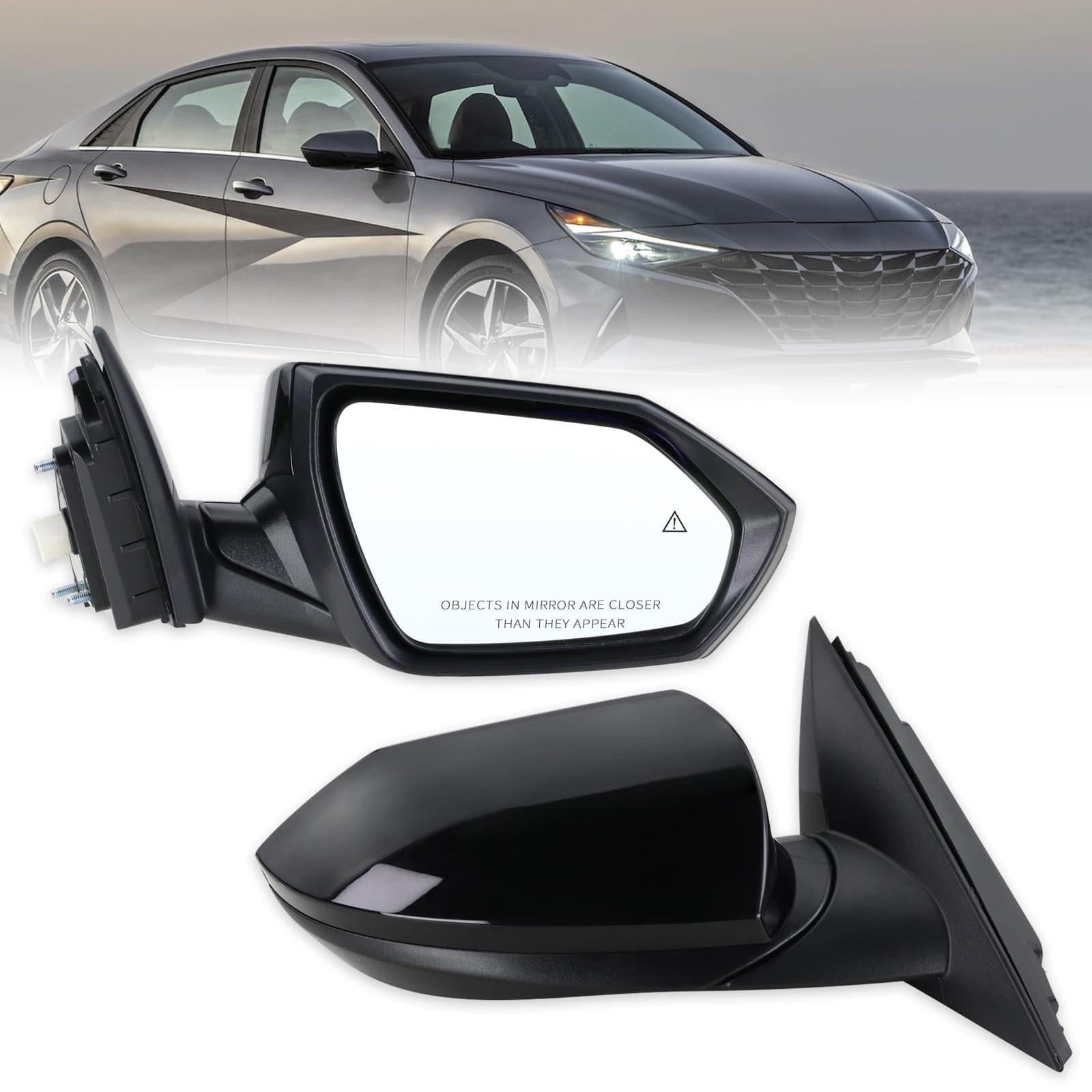 Right Passenger Side Door Mirror Compatible With 2021 2022 2023 2024 2025 Hyundai Elantra With Manual Folding Power Glass Blind Spot Heated Black Replace#87620AB040(7Pins)