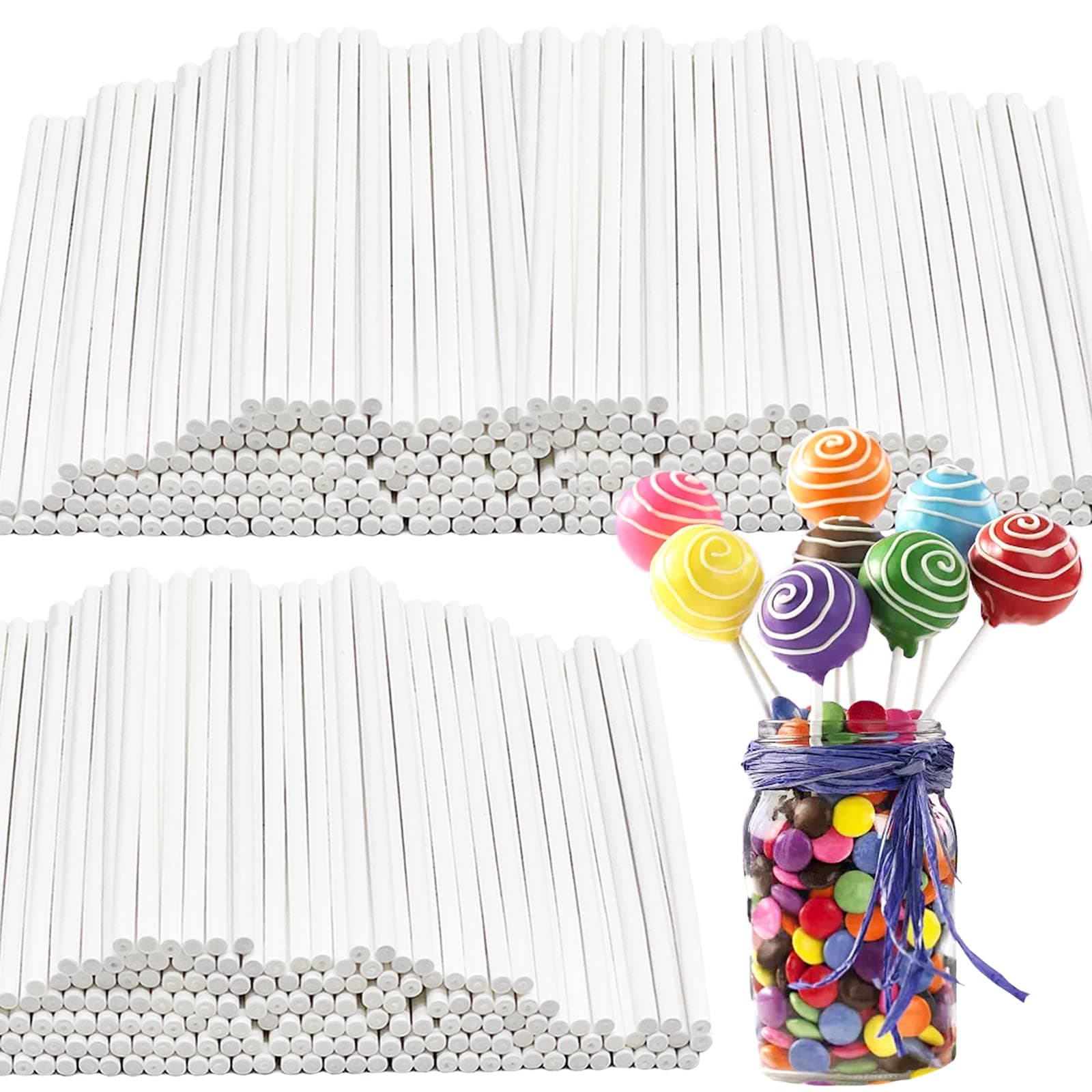 500 Pcs 4-Inch White Lollipop Sticks,Cake Pops Sticks,Paper Treat Sticks Sucker Stick for Cake Toppers,Dessert,Chocolate,Cookie,Candy(3mm)