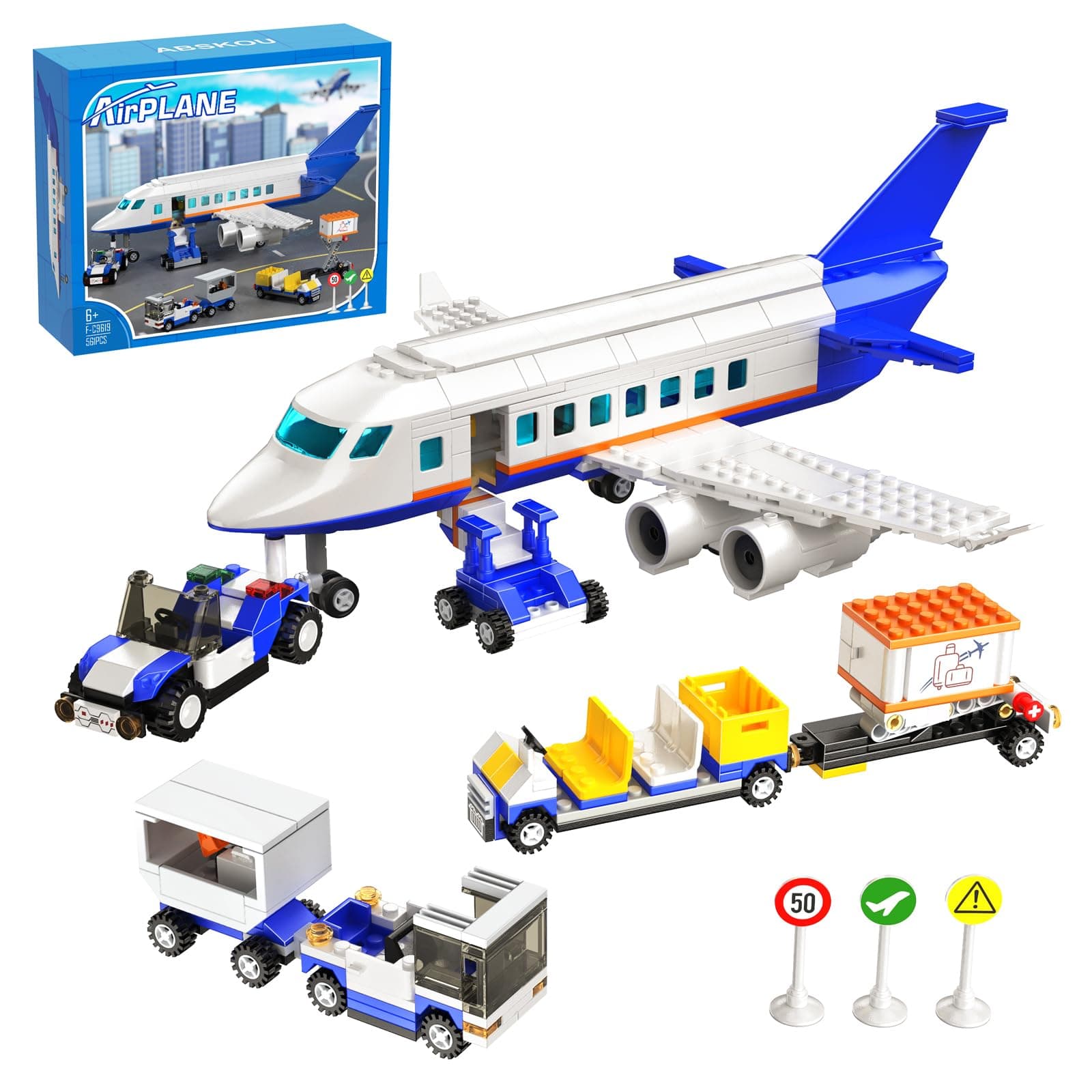 561 Pieces Passenger Airplane Building Set, Compatible With Lego Plane Building Block Toy, Fun Airplane Stem Toy, With Aircraft Trailer, Bus, Luggage Truck, Best Gift For Boy And Girl Ages 6+