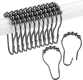 Shower Curtain Hooks Rings, Rustproof Metal Shower Curtain Rings for Bathroom Shower Rods Curtains - Set of 12, Black Nickel