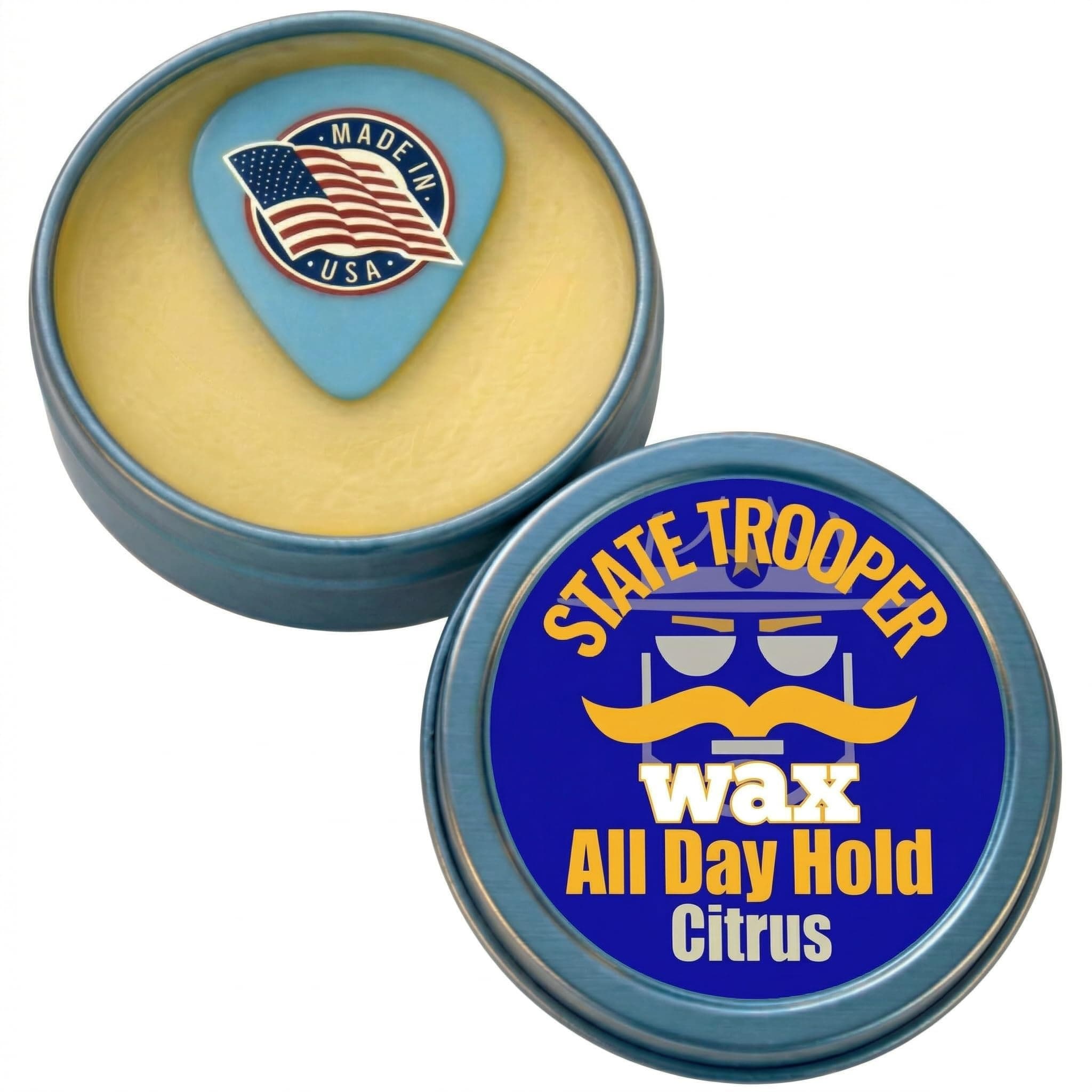 Mustache Wax for Men – All Day Hold & Control – Natural Styling Wax with Beeswax, Coconut Oil, Lanolin & Vitamin E – Fresh Citrus Scent – State Trooper