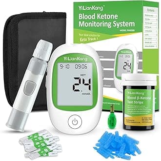 Blood Ketone Meter and 15 Blood Ketone Test Strips and 15 Lancets, Ketone Monitor Kit For Ketogenic Diet, Keto Test Check Ketosis, 5 Second Fast Get Results