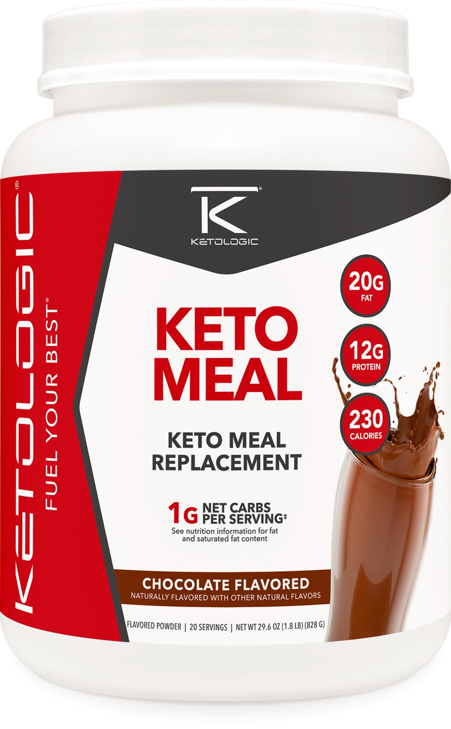 KetoLogic Keto Meal Replacement Shake Powder For Optimal Results + MCT Oil + Grass-Fed Whey - Perfectly Formulated Macros for Ketosis - 20 Servings - Chocolate