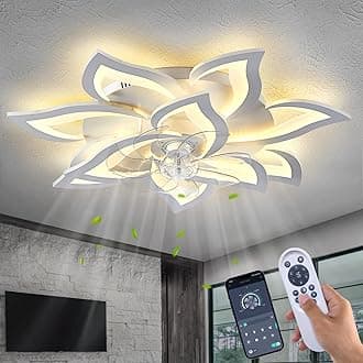 HuixuTe 32" Modern Geometric Ceiling Fan with Lights Remote Control, White 6 Speeds 3 Colors Low Profile Ceiling Fan with Light for Living Room