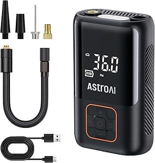 AstroAI Tire Inflator Portable Air Compressor Cordless Ultra-Lightweight Car Tire Pump 150 PSI Bike Pump with LED Lights & Digital Screen Air Pump for Cars, Motorcycles, E-Bikes, Balls-Black,Regular