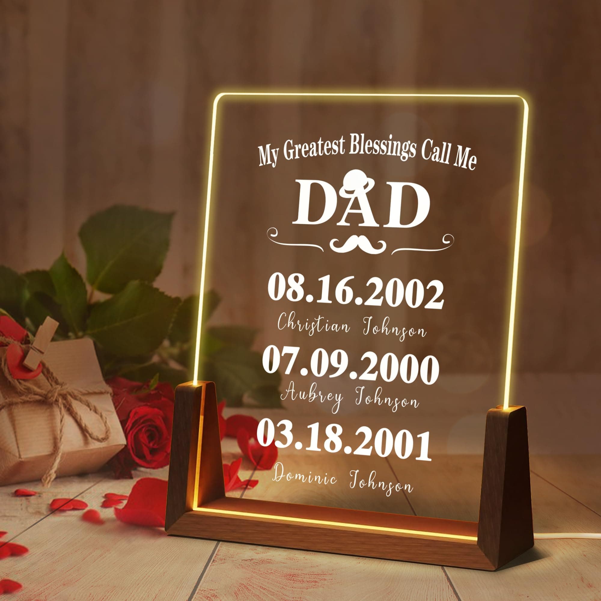 Ship Next Day Fathers Day Personalized Gifts for Dad, Custom Light Up Acrylic Picture Frame, Fathers Day Birthday Gifts from Daughter Son, Personalized Christmas Birthday Gift for Dad Grandpa Husband