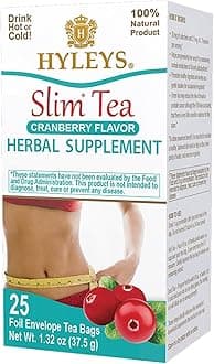 Hyleys Slim Tea Cranberry Flavor - Weight Loss Herbal Supplement Cleanse and Detox - 25 Tea Bags (6 Pack)