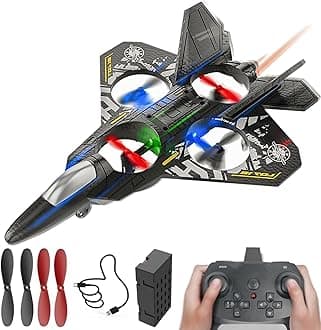 RC Aeroplane 2.4GHz Remote Controlled, RC Plane with Night Light, Quadcopter Floating Fighter Plane R.C Aeroplane RTF for Beginners, APlane Toy with Coloured Lights USB Charging Children Adults (Grey)