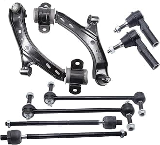 Front Lower Control Arm Suspension Kit 8pcs replacement for Ford Mustang 2005-2010, w/Ball Joints Sway Bar End Links Tie Rod Ends (K80726 K80727 K80899 EV80804 ES80805)