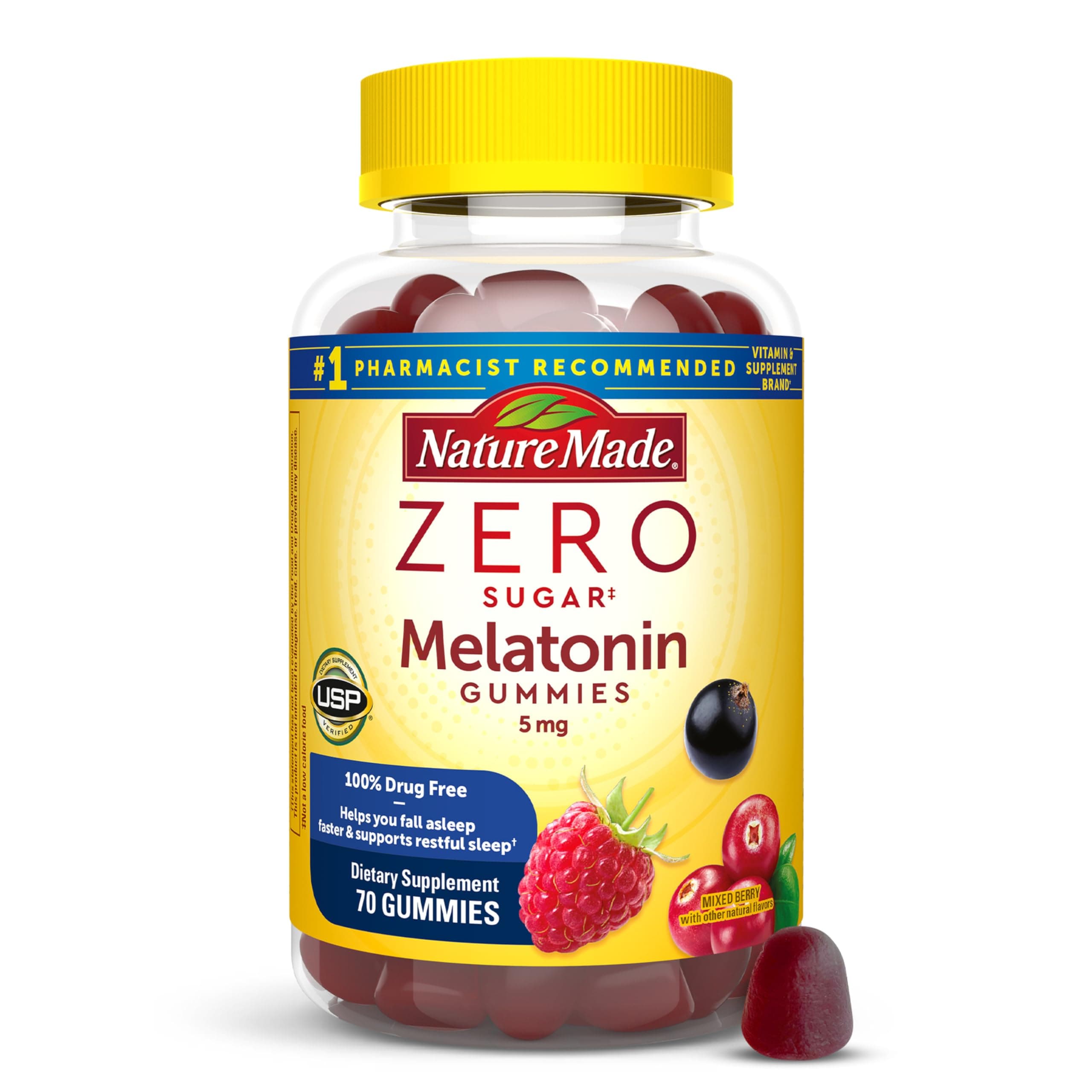 Zero Sugar Melatonin 5mg Sleeping Gummies for Adults Extra Strength, 100% Drug Free Sleep Aid, Aspartame Free, 70 Sugar Free Melatonin Gummies, 70 Day Supply