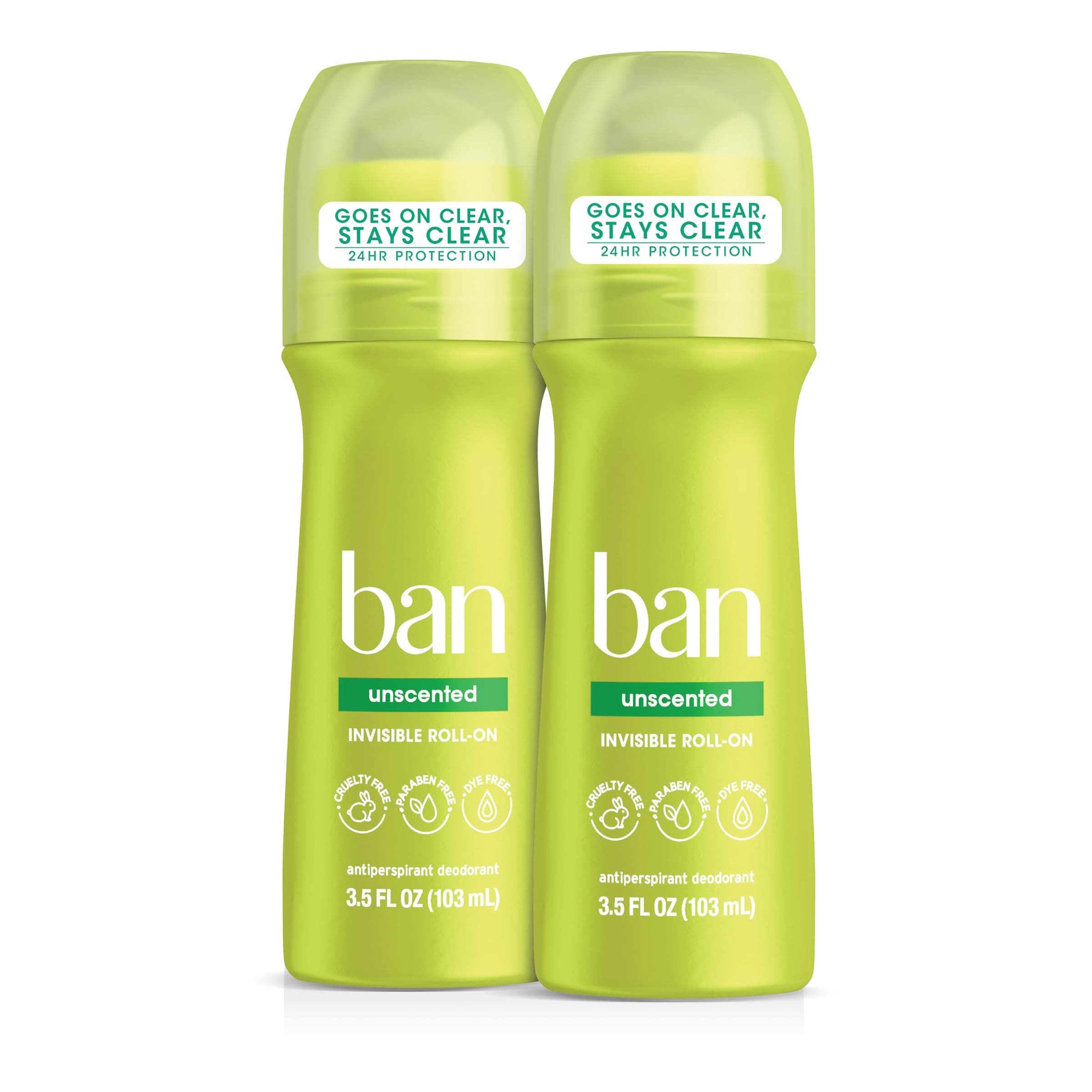 Ban Roll-On Antiperspirant Deodorant, Unscented, 3.5oz (Pack of 2)