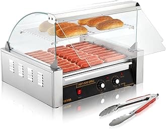 Hot Dog Roller, 30 Hot Dog Capacity 11 Rollers, 1800W Stainless Steel Cook Warmer Machine w/Cover & Dual Temp Control, LED Light & Detachable Drip Tray, Sausage Grill Cooker for Kitchen Canteen