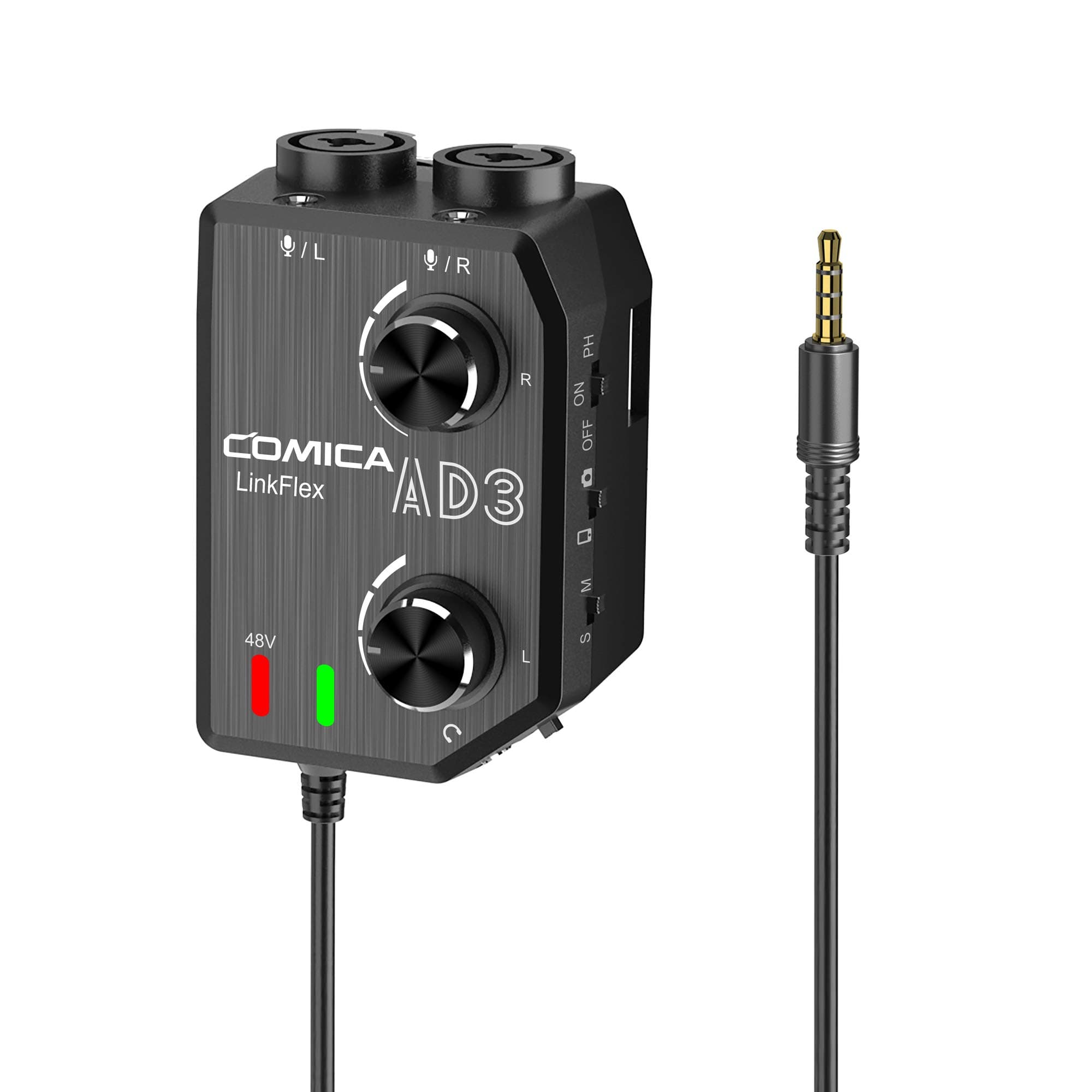 Comica LINKFLEX AD3 Dual-channels XLR/6.35mm/3.5mm Audio Preamp Mixer with Support 48V Phantom Power, Mono/Stereo Output, Guitar Audio Interface for Cameras,Camcorders,iPhone,Android,Smartphones