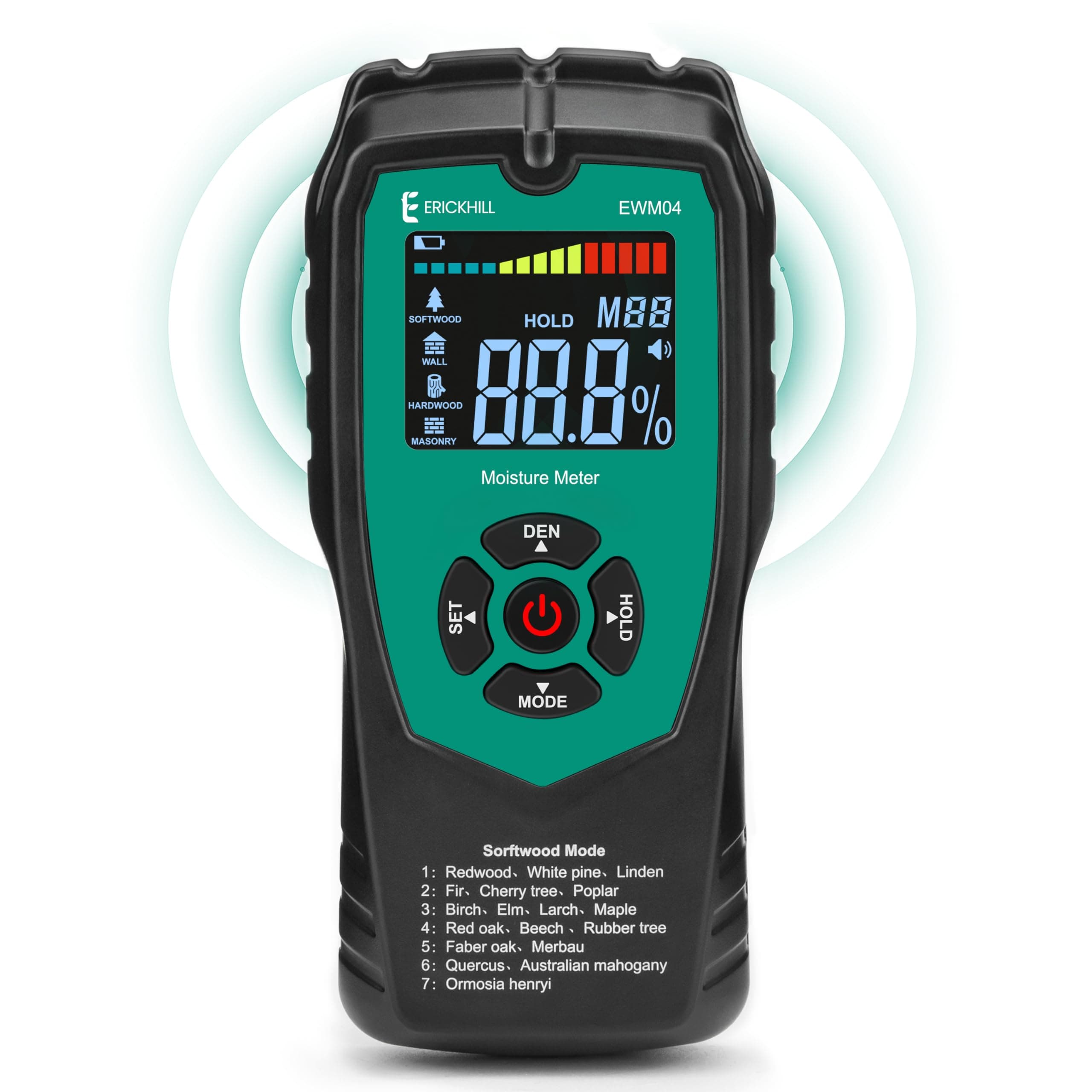 Pinless Wood Moisture Meter, Non-Destructive Wall Moisture Meter for Drywall Masonry Building Material Dampness Inspection Mold Detector Device, Detects up to 2-inch Below Surface