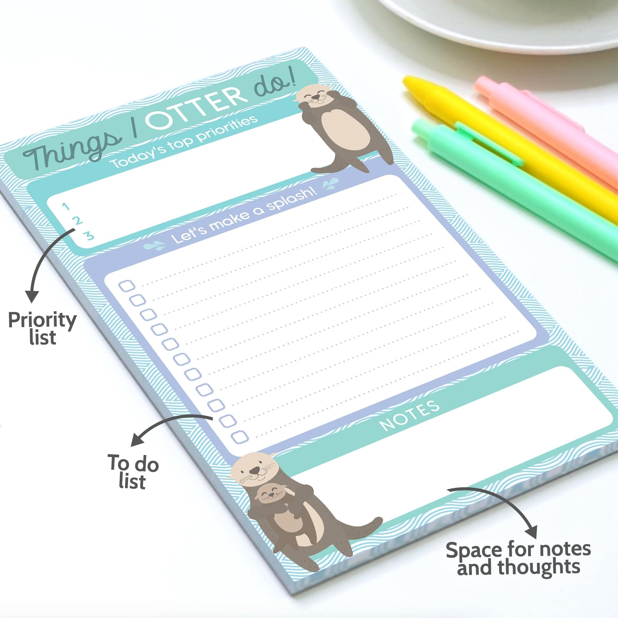 T MARIE Daily To Do List Notepad - 50 Sheets 5.5 x 8.5” Productivity Task Planner and Habit Tracker Pad - Cute Otter Gift Idea and Office Supplies to Reach Goals and Track Tasks and Appointments