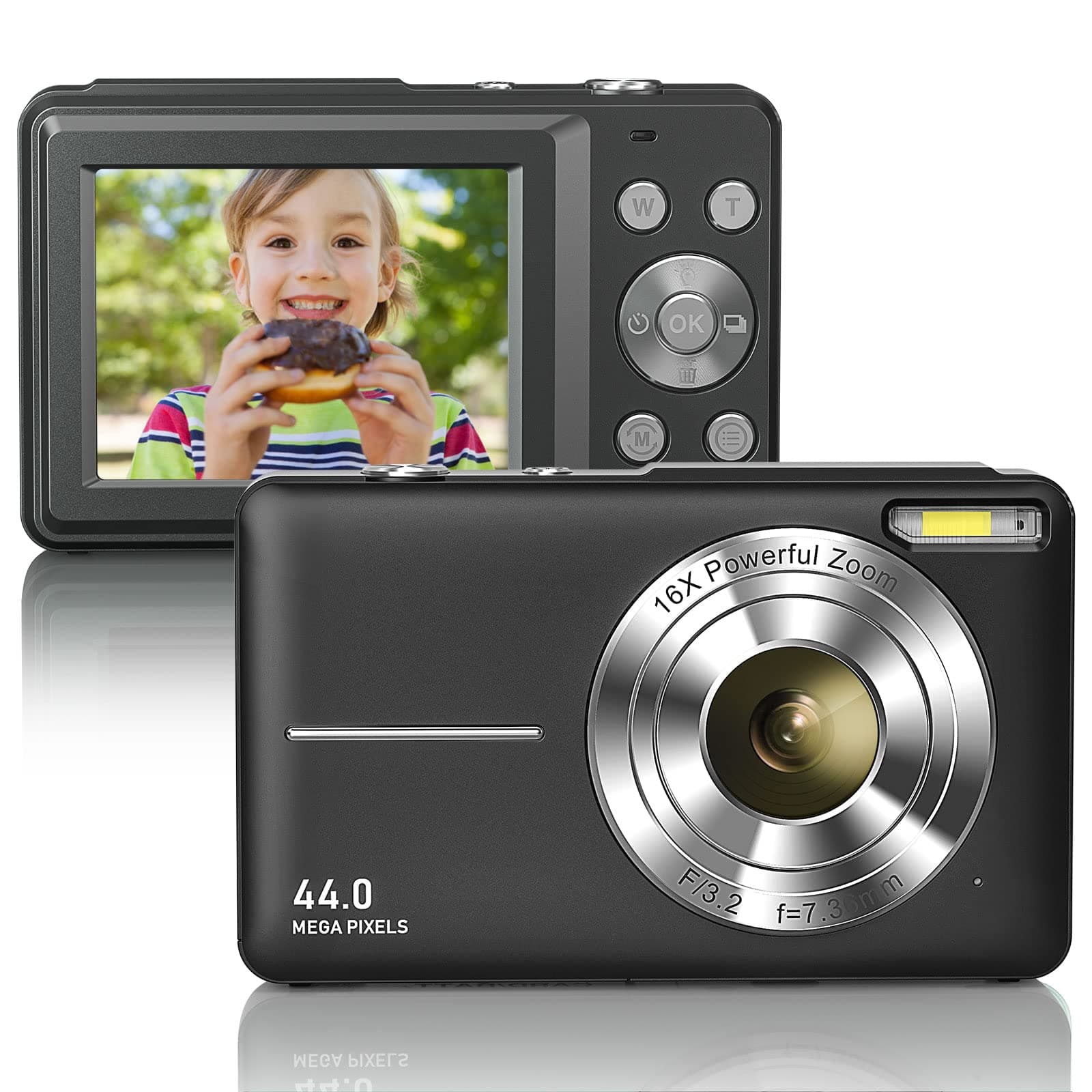 Zostuic Digital Camera FHD 1080P 44MP Compact Camera,Vlogging Camera Digital with 2.4" LCD Rechargeable 16X Digital Zoom,Mini Vintage Digital Camera for Students, Children, Beginners