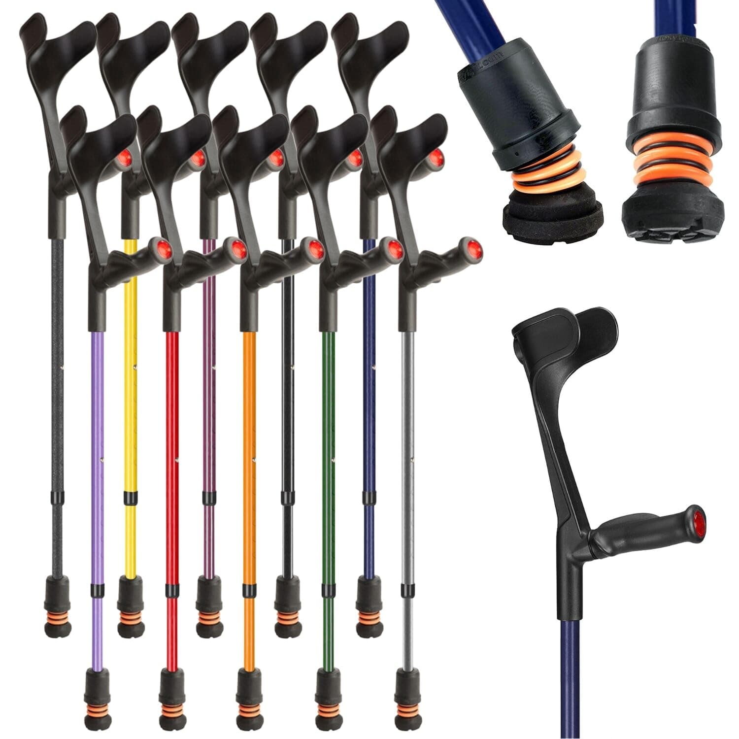 Flexyfoot Shock Absorbing Comfy Grip Adjustable Crutch – Improves Safety, Improves Comfort, Reduces Shocks & Jarring – Blue – Right Handed