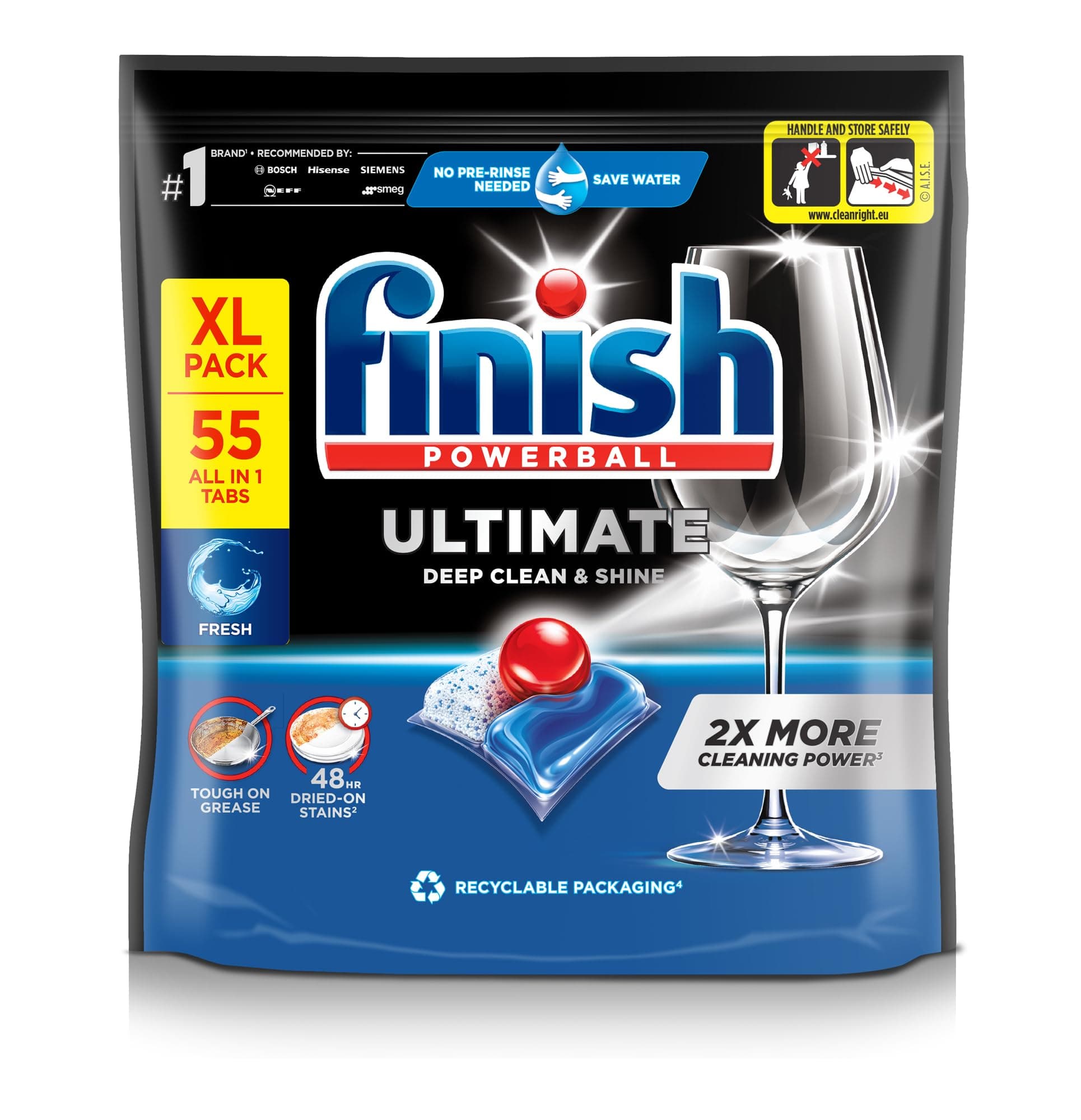 Finish Dishwasher Tablet, Ultimate, 55 Tablets, Fresh Scent, Clean & Shine Detergent Tabs, Tough on Grease Stains