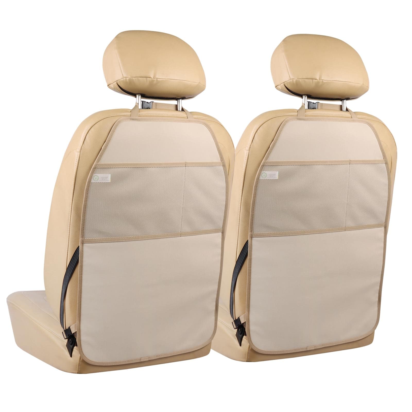 Car Seat Protector Large Kick Mat 2 Pack Durable Water Resistant Auto Seat Back Covers with 2 Mesh Pockets Protection Against Dust Mud Scratches (Beige-A, 2-Pack)