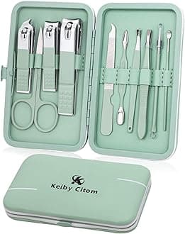 Manicure Set, Travel Mini Nail Clippers Kit Pedicure Care Tools, 10pcs Stainless Steel Grooming kit (Green)