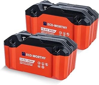 ECO-WORTHY 2 Pack Portable 12V 20AH LiFePO4 Battery, Lithium Deep Cycle Rechargeable Battery, Built-in BMS, 4000+ Cycles,Perfect for Outdoor Camping Fishing Marine Trolling Motor Fishfinder RV