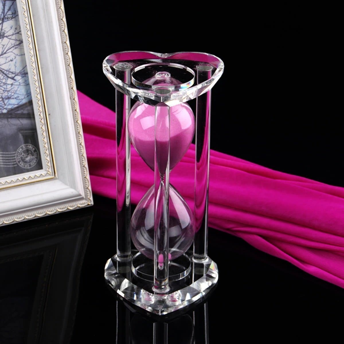 60 Minutes Hourglass - Sand Timer Crystal Sandy one hour Clock Timer with Colour Sands (Heart, Pink)