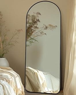 Antok Full Length Mirror, 58"x17" Floor Mirror with Stand, Hanging Mounted Mirrors for Bedroom, Living Room, Cloakroom, Dining Room, Black, Arch