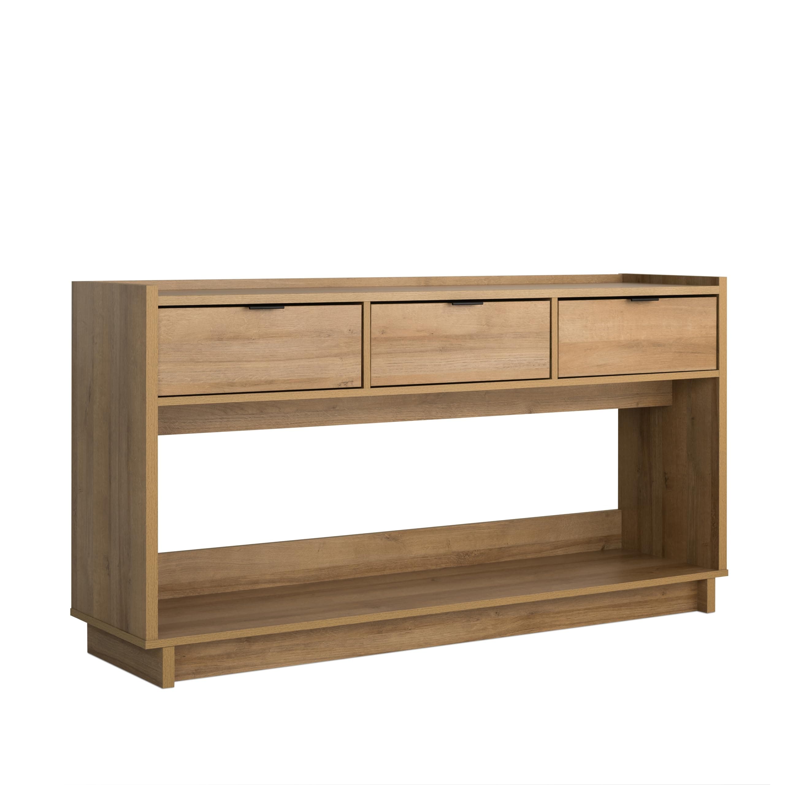 Prepac Natural Oak Simply Modern Entryway Table, Narrow Console Table with 3 Drawers, Media Console with Storage, 15.75" D x 60.25" W x 32" H