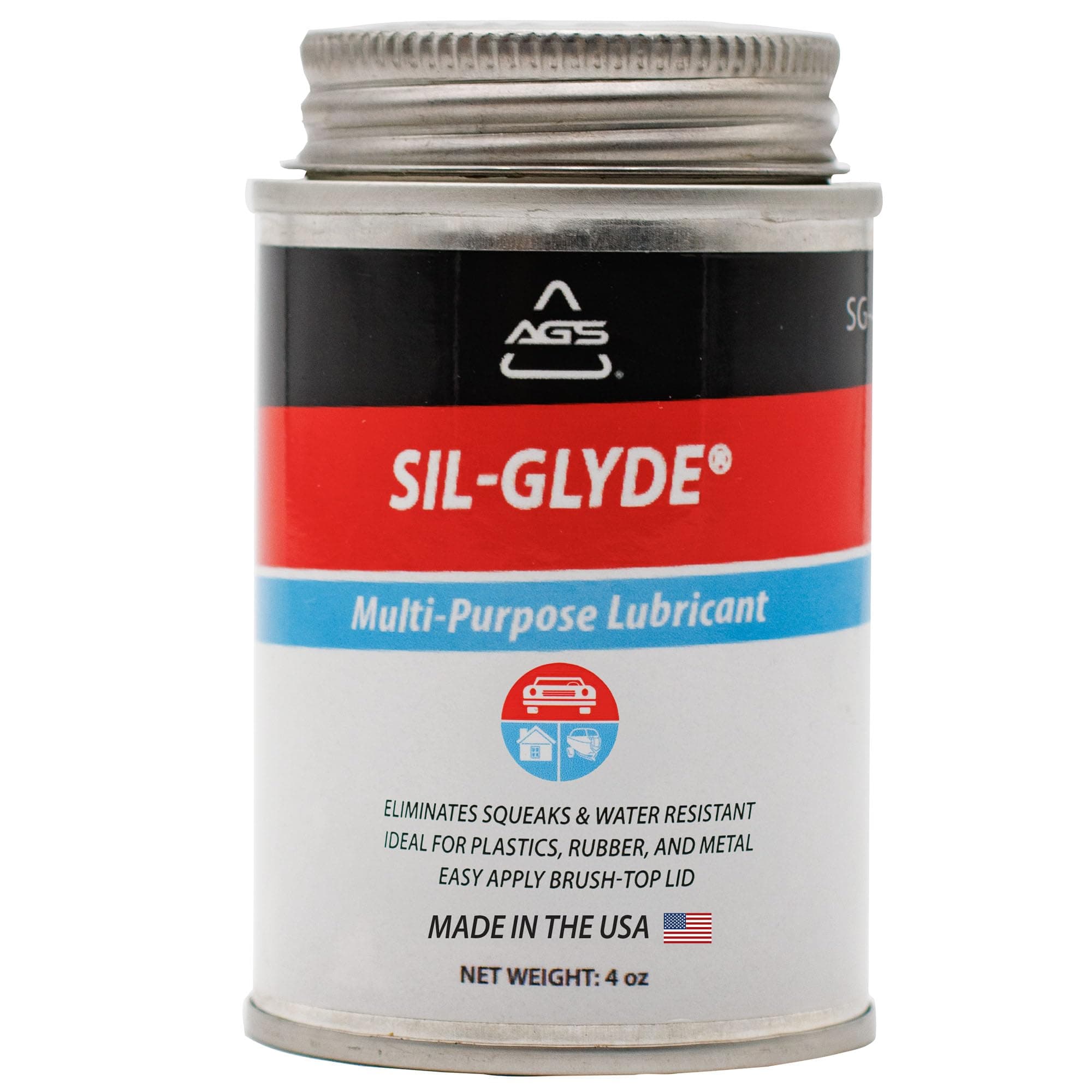 Automotive Solutions SIL-Glyde Brush Top Can Multi-Purpose All-Weather Lubricating Compound for All Surfaces, 4 oz Lubricant Can, Silicone Lubricant, Ensure Friction Resistance