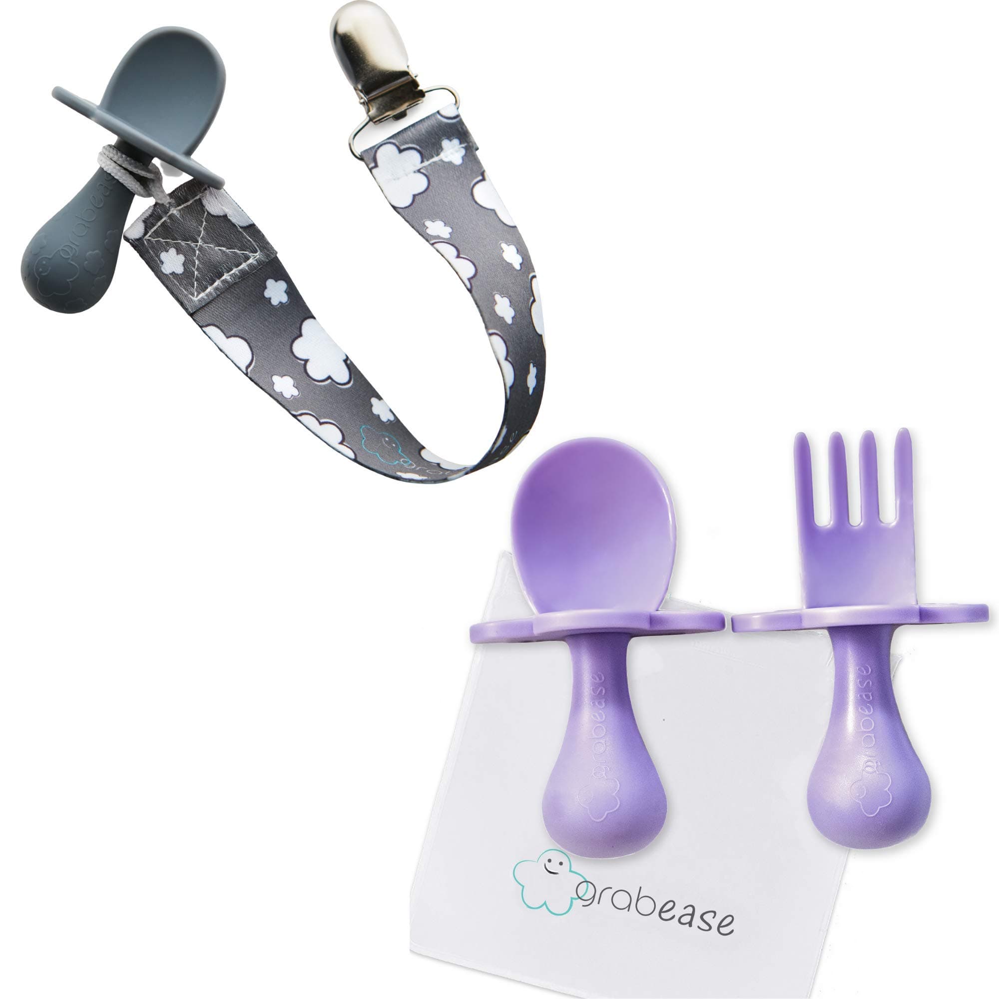 GRABEASE First Training Self Feed Baby Utensils and Silicone Spoon Anti-Choke, BPA-Free Baby Spoon and Fork Toddler Utensils with Pouch Set – Toddler Silverware for Baby Led Weaning Ages 6 Months+