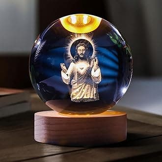 3D Holy Crystal Ball, Jesus Statue Praying Hands, Laser Engraved Cross with Praying in Hand Religious Gifts for Women, 3D Crystal Jesus Figurines Night Light Home Decor (3D-B)