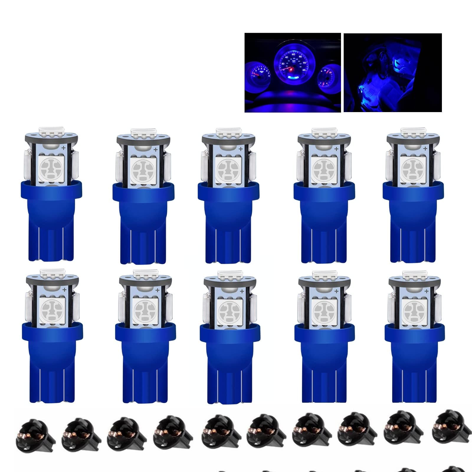 10Pack T10 194 168 LED Light Bulb PC194 PC195 PC160 PC161 PC168 Instrument Panel Gauge Cluster Dashboard Automotive Light Bulb Bright Blue