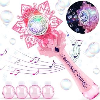 Bubble Wands for Kids Girls - Include 4 Bubble solution, Light Up LED & Sound Effect, Outdoor Party Birthday Windmill Bubble Machine Toys for Toddlers, Gift for Girls Age 3 4 5 6 7 8 Year Old